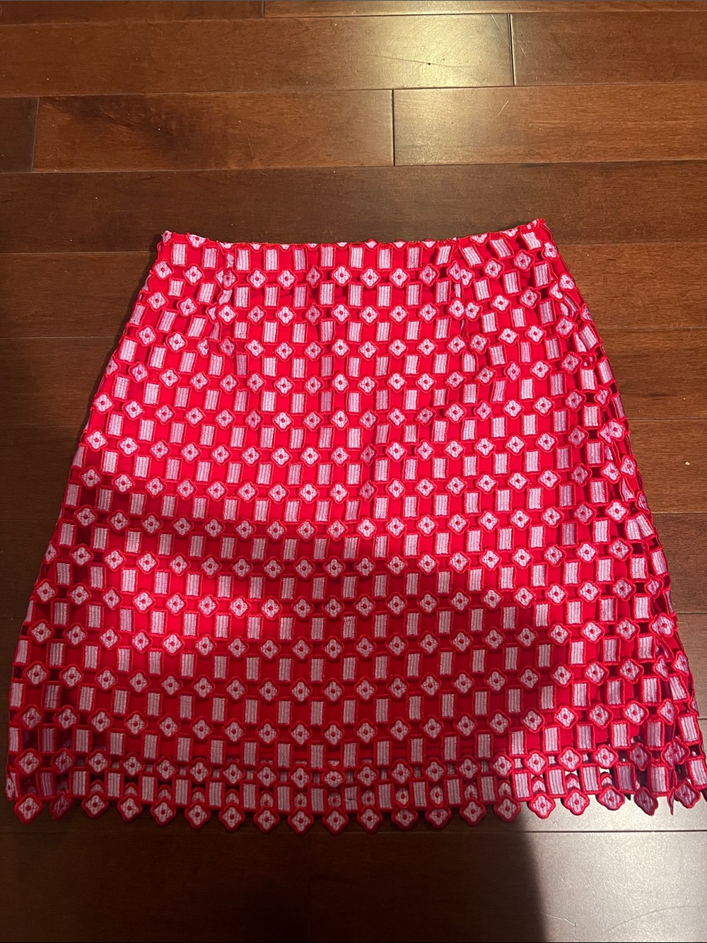 Sandro Paris Red Embroidered Lace Skirt Size 3 NWOT